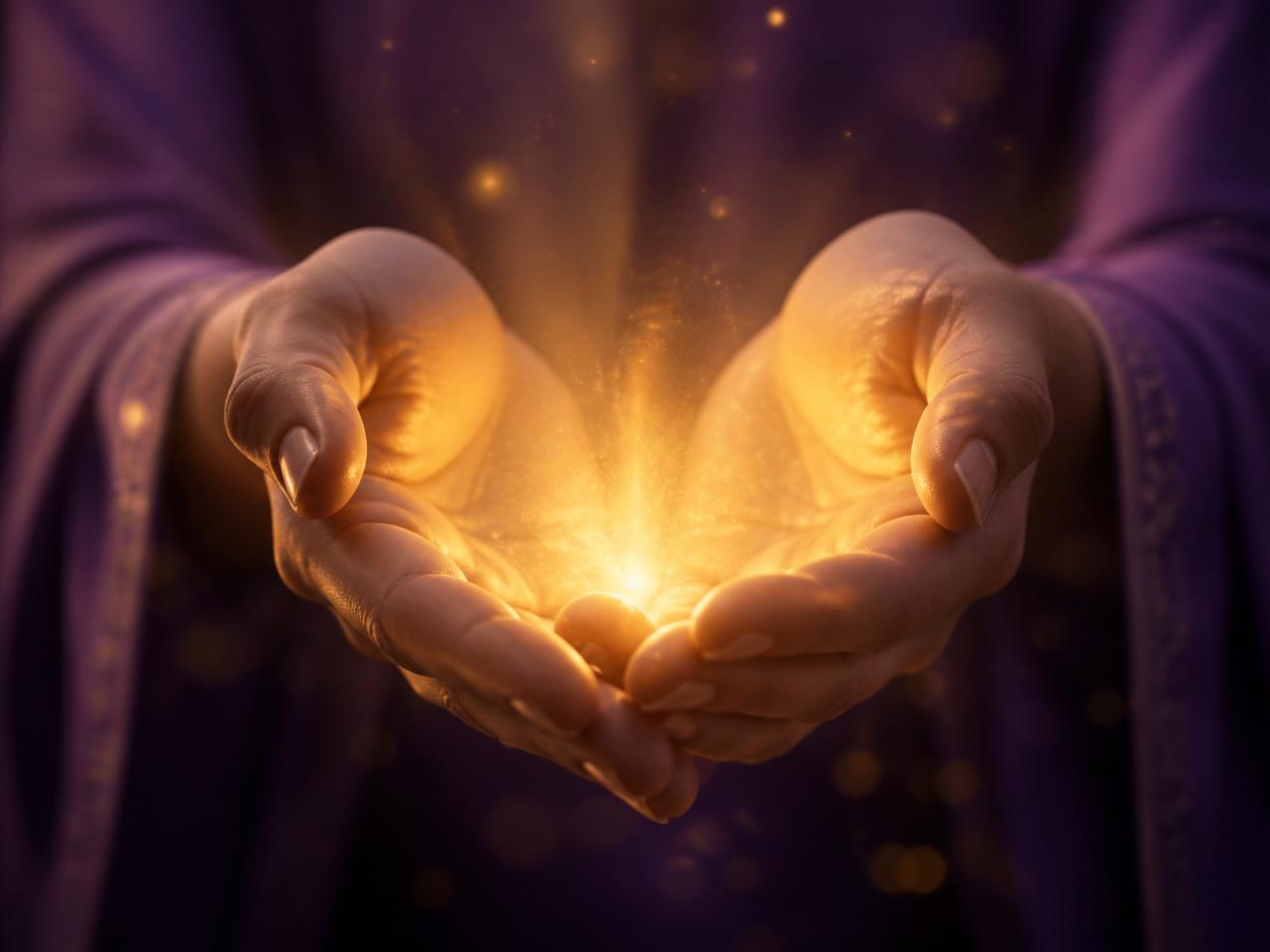 Healer hands transmitting energetic healing